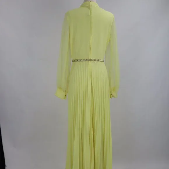 Vtg 1970's Yellow Formal Long Party Dress Gown Cocktail Hippie Prairie Boho S - Picture 10 of 12